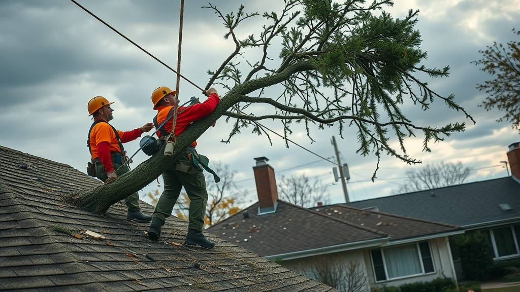 Emergency crew removes fallen tree from Kansas City home after storm